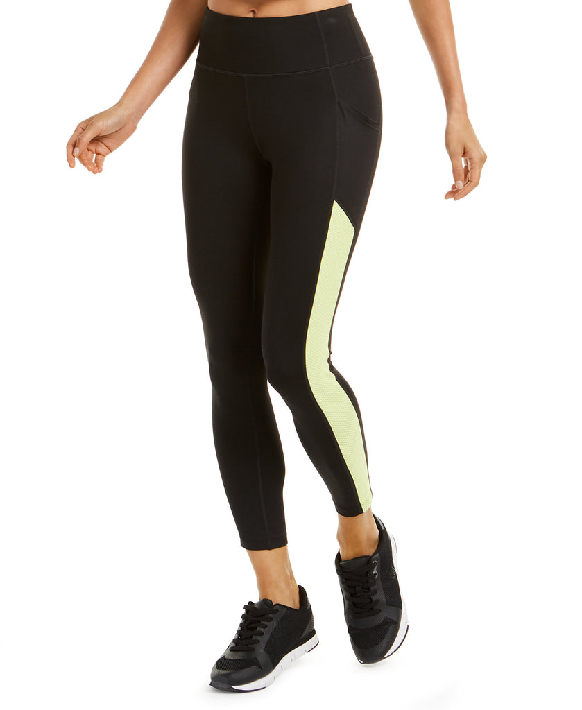 Calvin Klein Performance Women Textured Panel Leggings Lime Fizz Combo