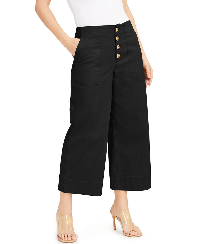 INC International Concepts Women Button Fly Culottes Deep Black