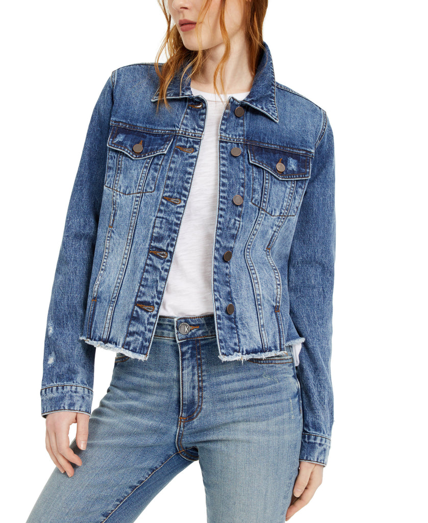 Kut from the Kloth Women Distressed Denim Jacket Pushing 