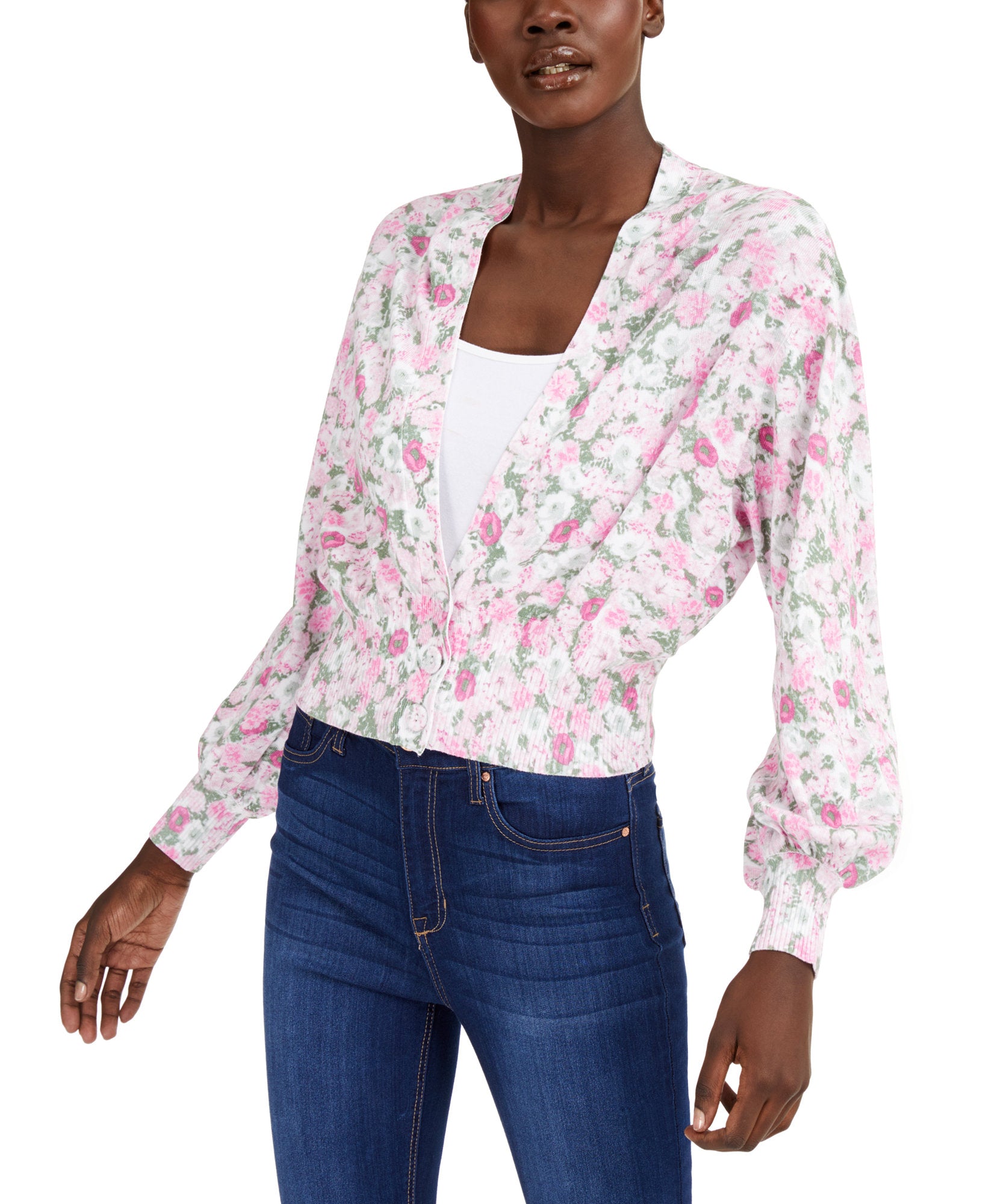 INC International Concepts Women Printed Cardigan Sweater Sybil Blooms