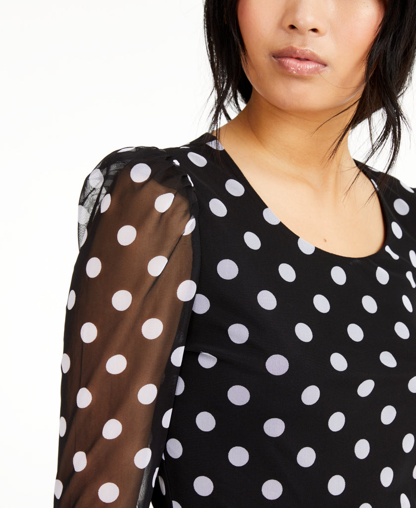 INC International Concepts Women Polka Dot Sheer Sleeve Top