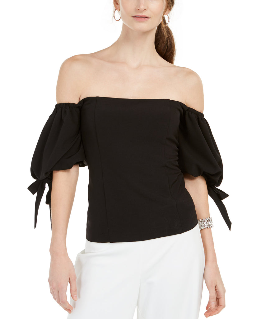 MSK Women Off The Shoulder Tie Sleeve Top Black