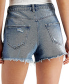 ONLY Women Cotton Ripped Button Fly Denim Shorts