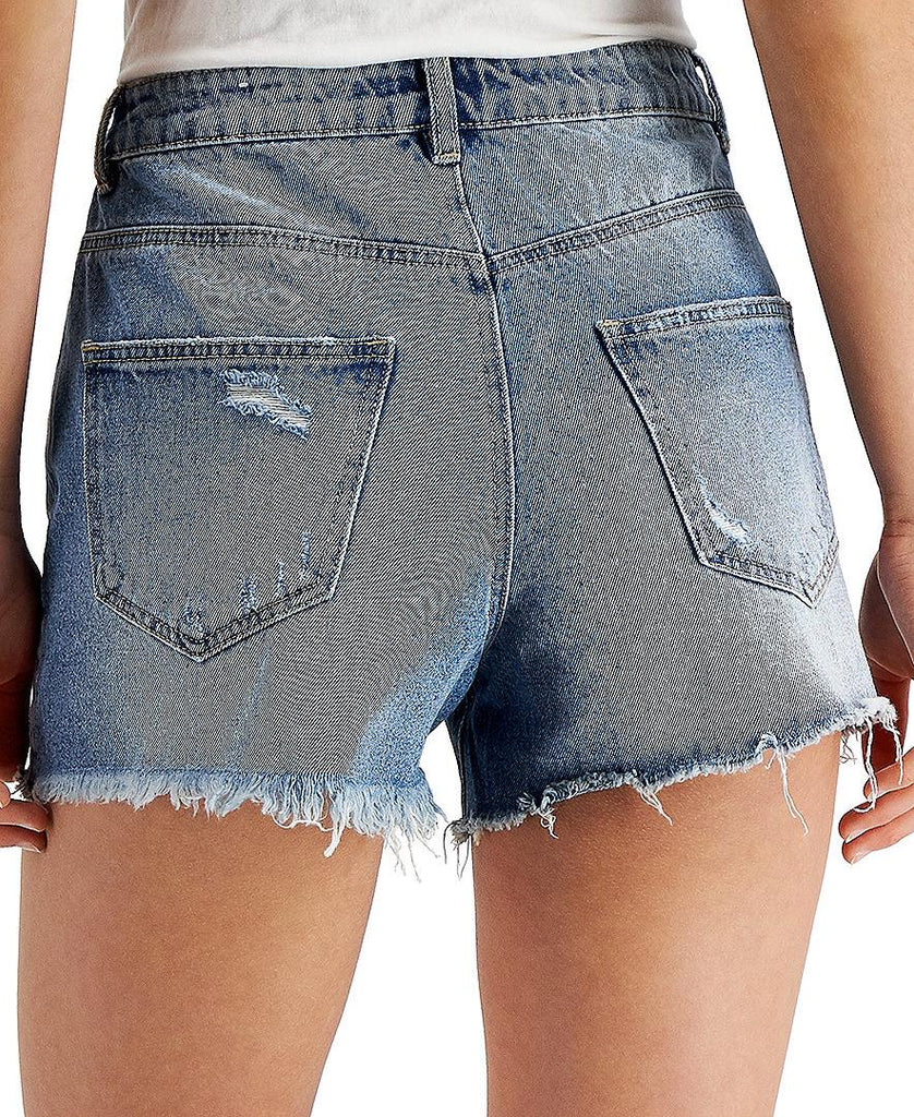 ONLY Women Cotton Ripped Button Fly Denim Shorts