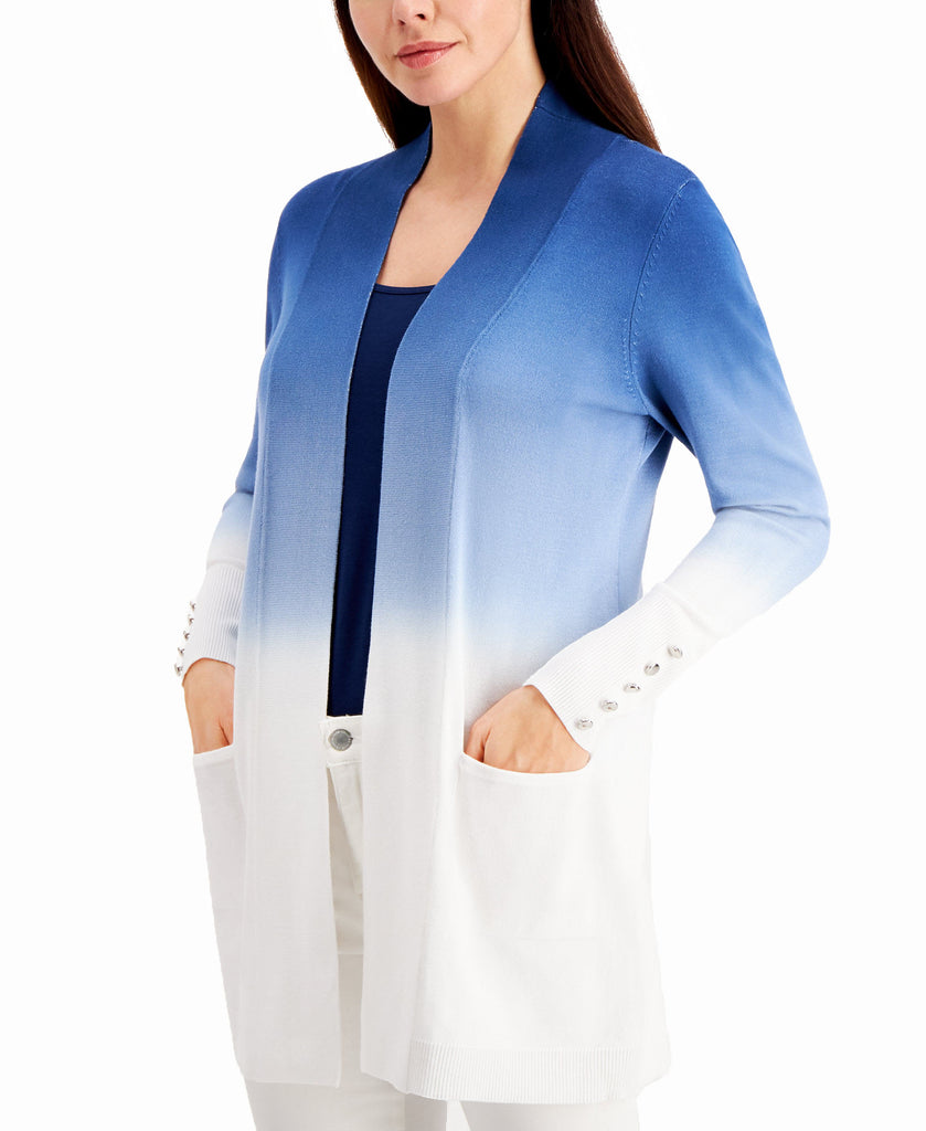 JM Collection Women Dip Dyed Button Trimmed Cardigan Intrepid Blue