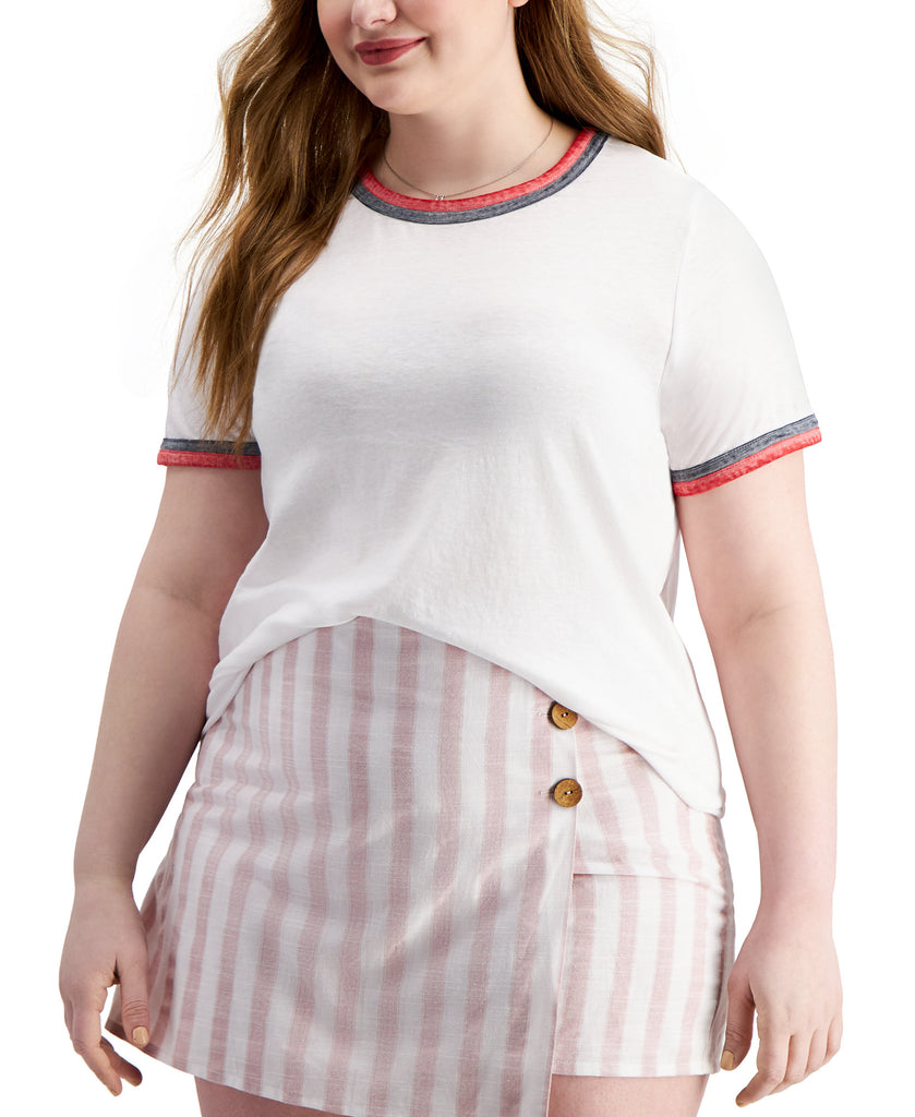 Derek Heart Women Plus Trendy Burnout T Shirt Bright White