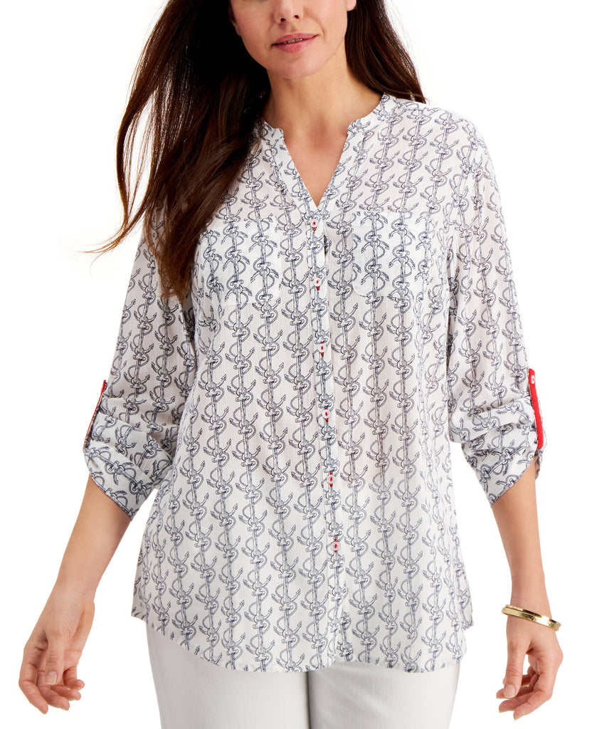 Charter Club Women Anchor Print Shirt Bright White Combo