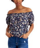 Self Esteem Women Floral Printed Smocked Off The Shoulder Top Eclipse