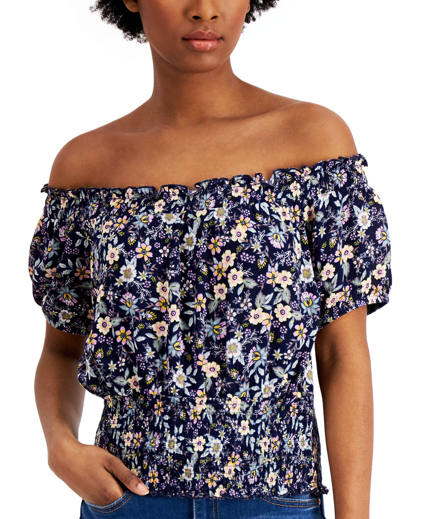 Self Esteem Women Floral Printed Smocked Off The Shoulder Top