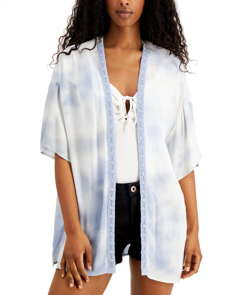 Ultra Flirt Women Lace Trimmed Tie Dye Kimono Blue Fog