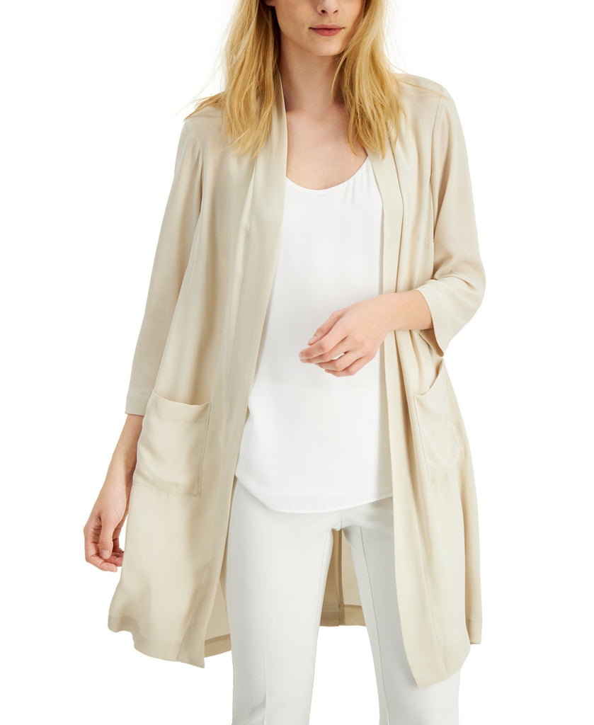 Alfani Women Woven Open Front Cardigan Polished Beige