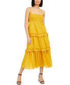 INC International Concepts Women Cotton Smocked Tiered Maxi Dress Gold Dust