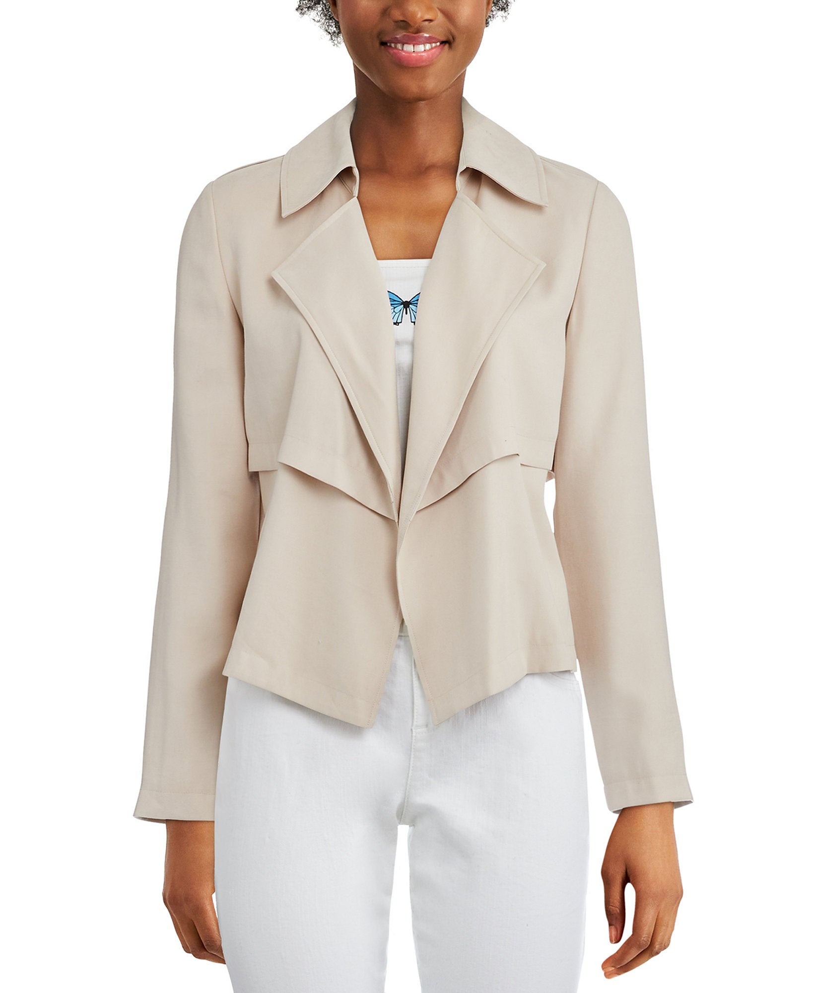Bar III Women Open Front Trench Jacket British Beige