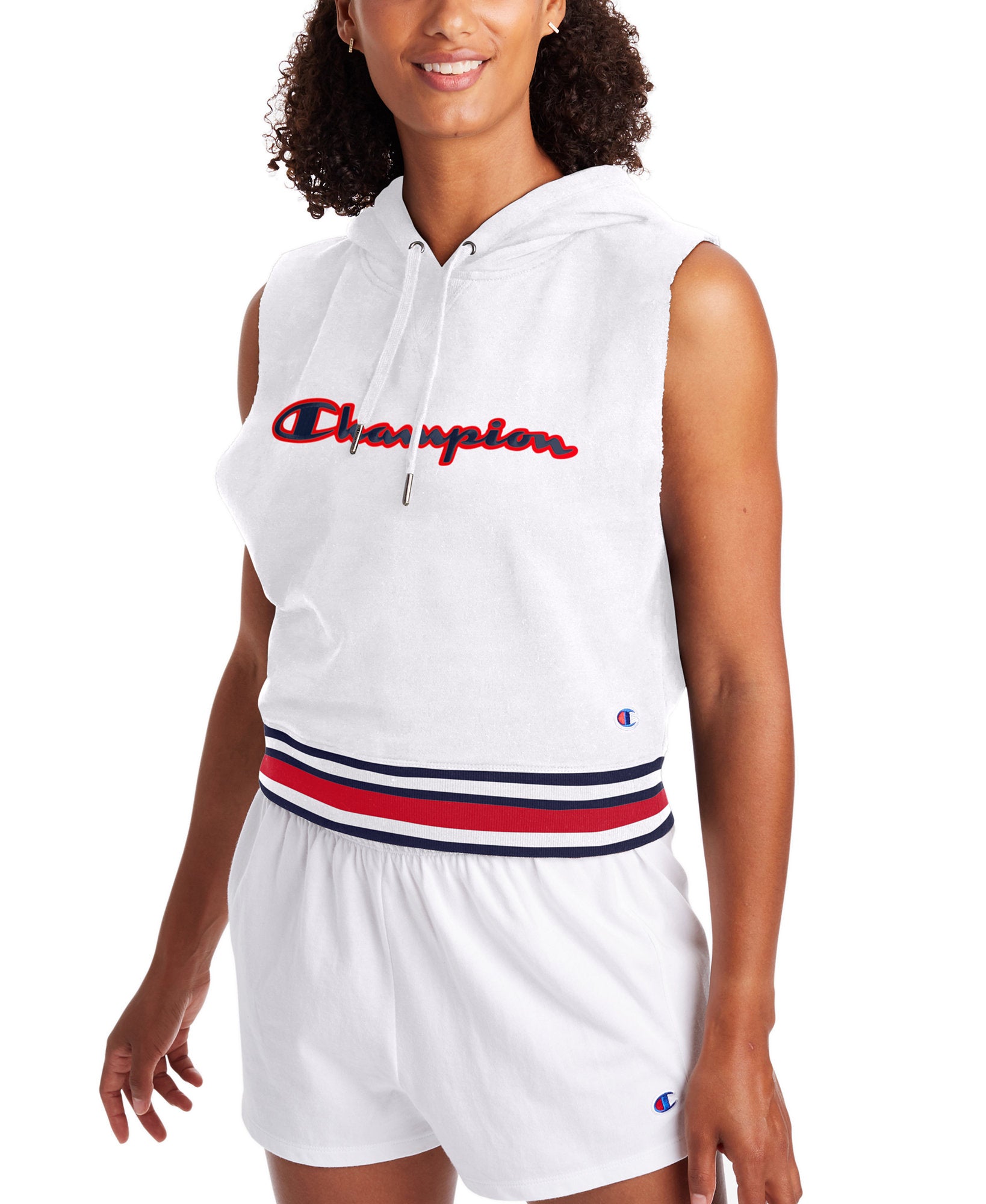 Champion Women Campus Sleeveless French Terry Hoodie White