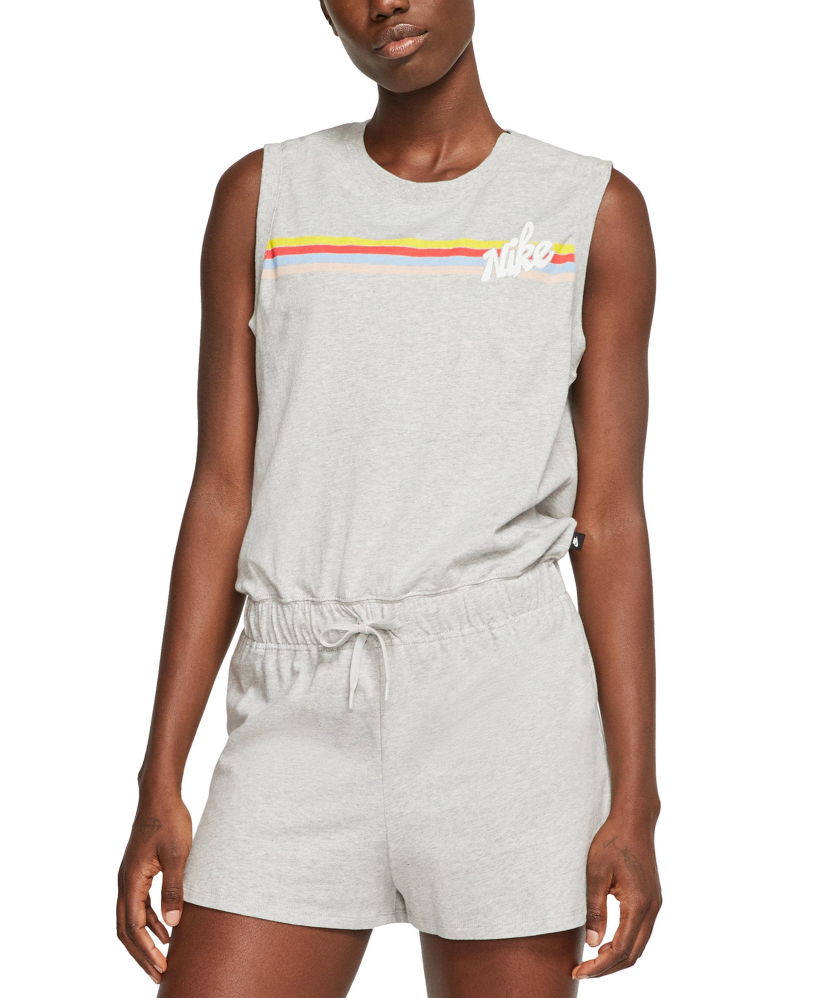 Nike Women Cotton Striped Romper Gray