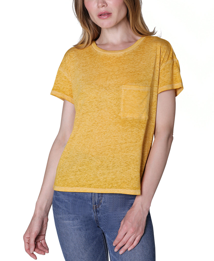 Ultra Flirt Women Crewneck Burnout T Shirt Mineral Yellow