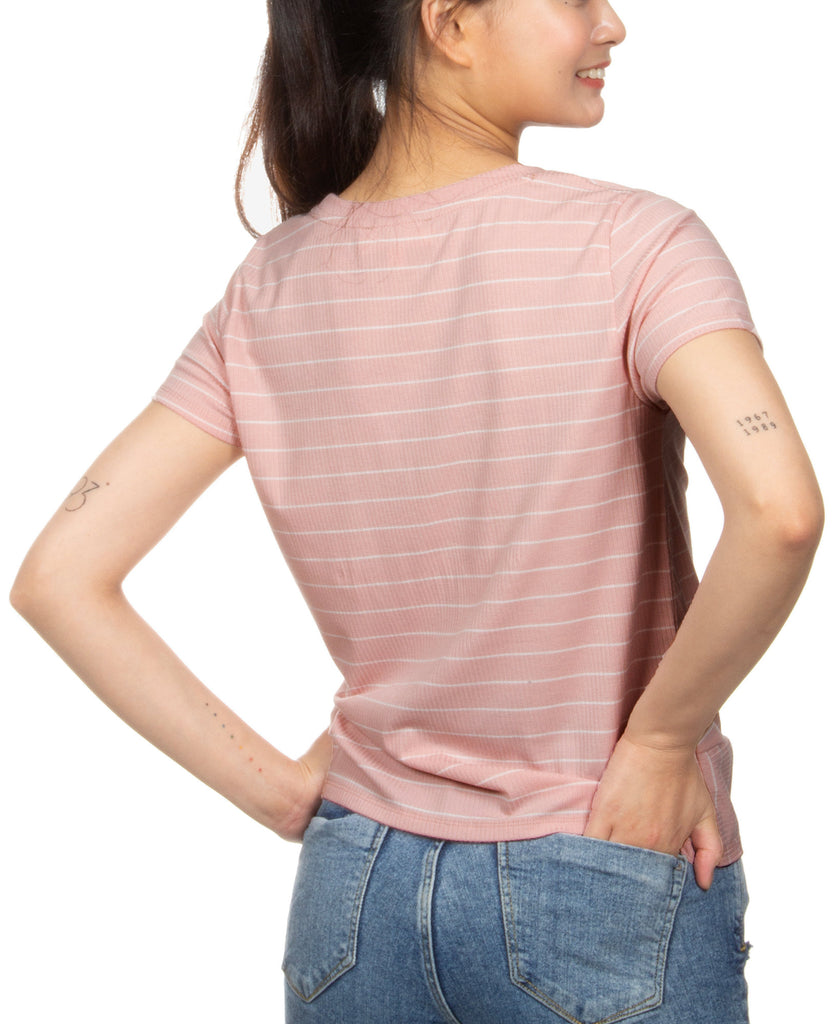 Hippie Rose Women Striped Twist Front T Shirt
