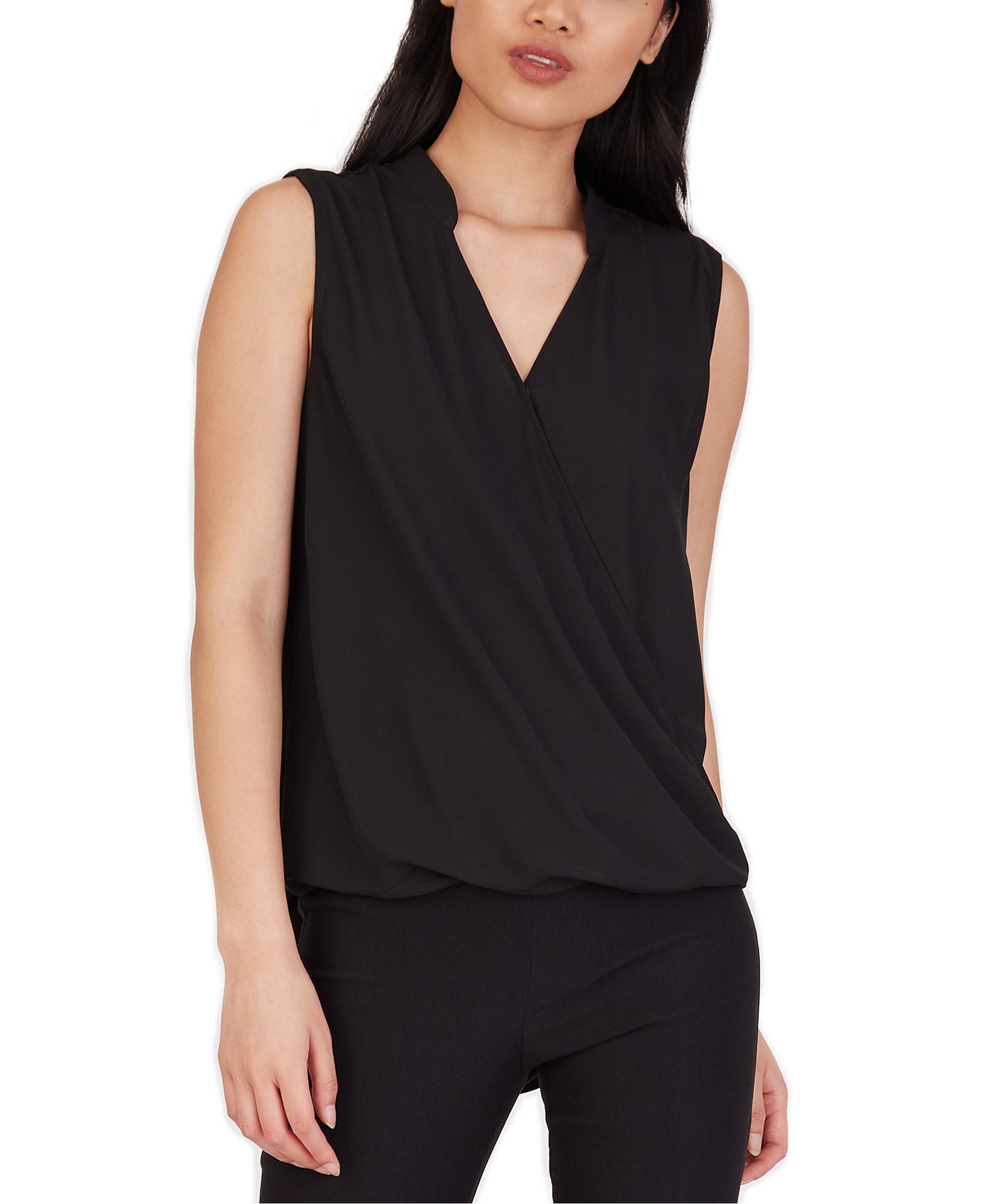 BCX-Women-Faux-Wrap-Top-Black