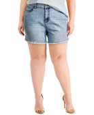 Celebrity Pink Women Plus Trendy Frayed High Rise Denim Shorts Cloud Nine