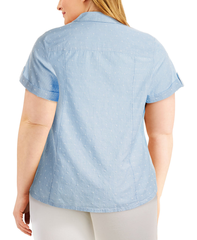 Karen Scott Women Plus Cotton Clip Dot Button Front Shirt