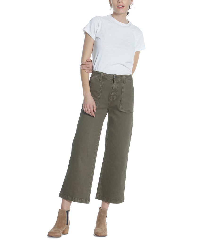 Vigoss Jeans Women Cropped Wide Leg Jeans Olive