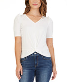 BCX Women Crochet Back Ruched Sleeve Top Off white