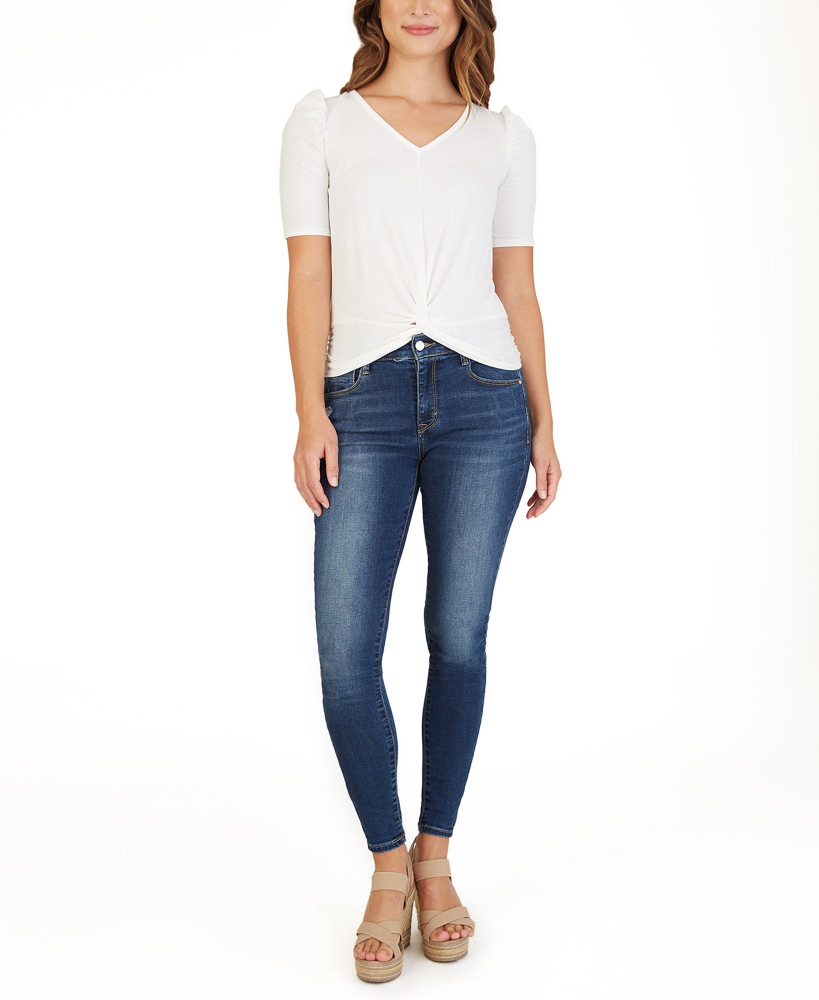 BCX Women Crochet Back Ruched Sleeve Top