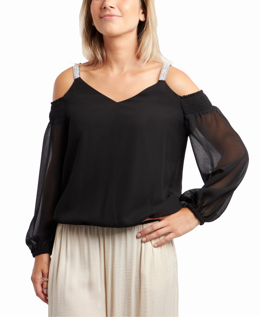 MSK Women Cold Shoulder Bubble Top Black