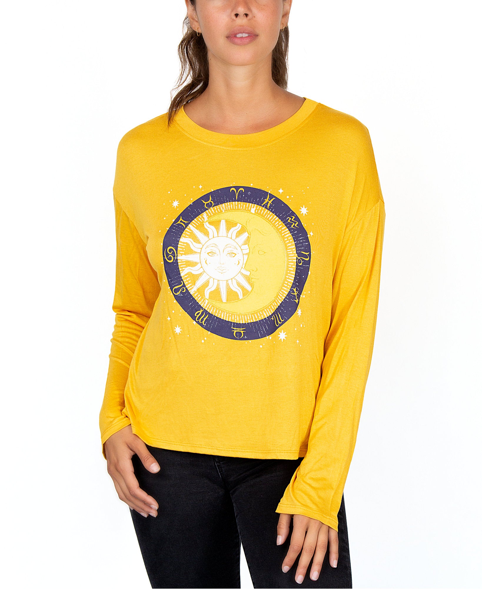 Rebellious One Women Moon Graphic Top Sun Flower