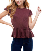 Gypsies & Moondust Women Peplum Hem Top Burgundy