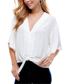 Be Bop Women Lace Trim Tie Front Top Optic White