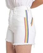 Celebrity Pink Women High Rise Cotton Rainbow Stripe Denim Shorts