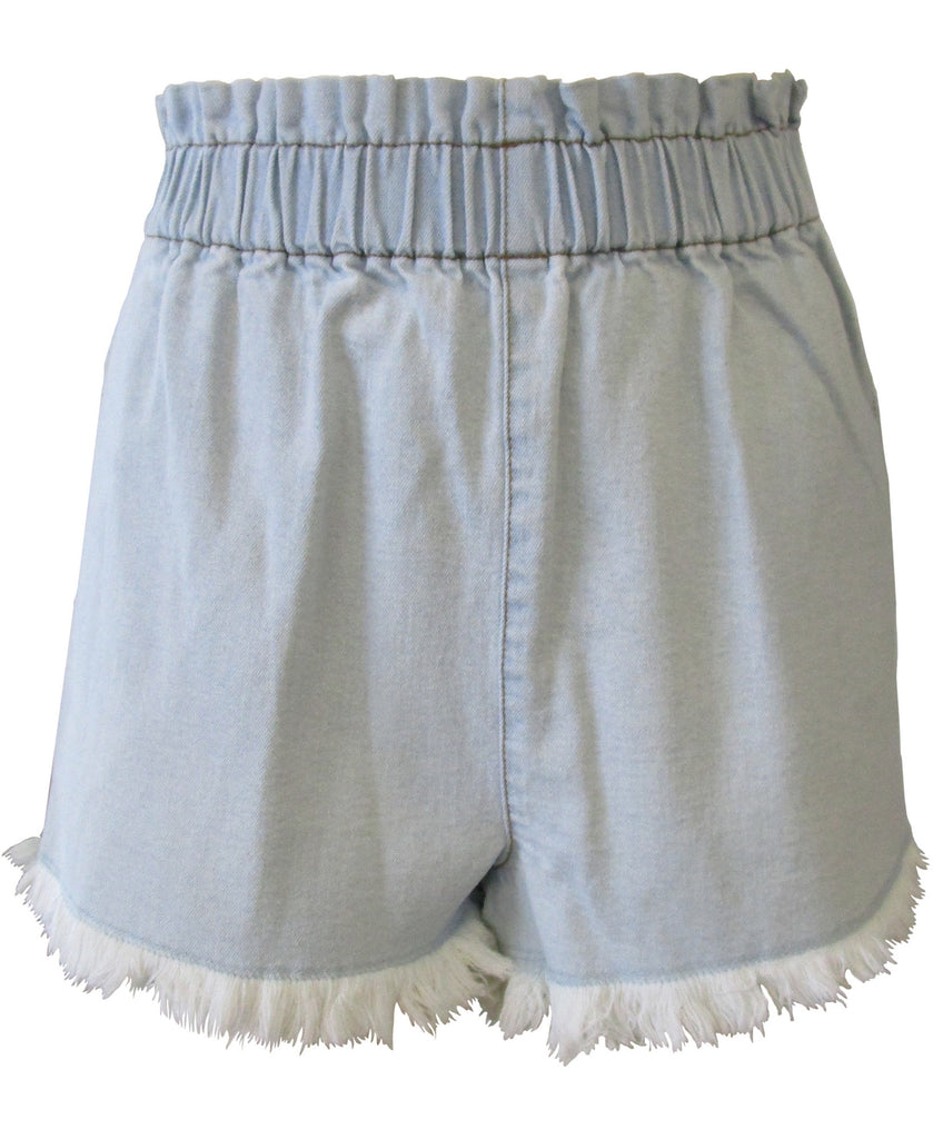 Tinseltown Women Pull On Frayed Denim Shorts Light Wash