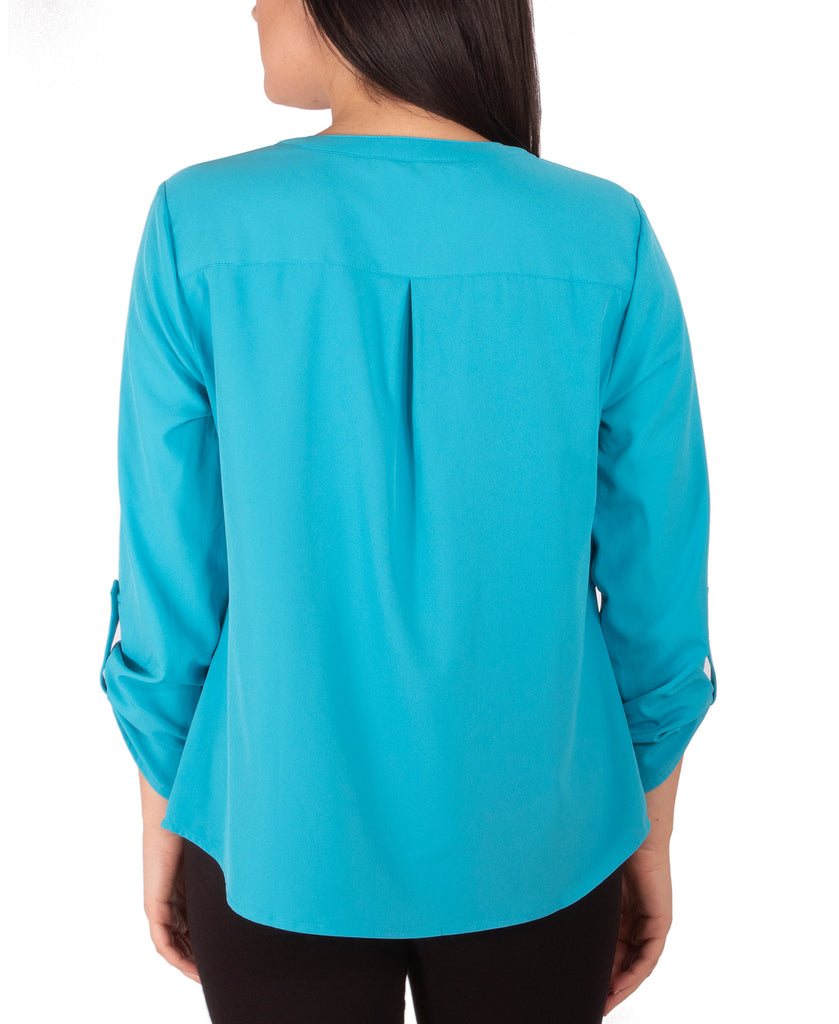 NY Collection Women Petite Roll Sleeve Blouse