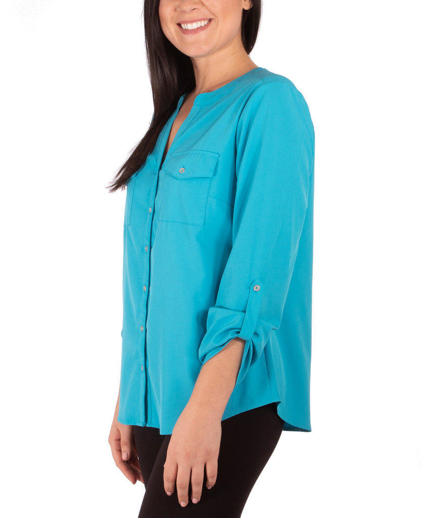 NY Collection Women Petite Roll Sleeve Blouse