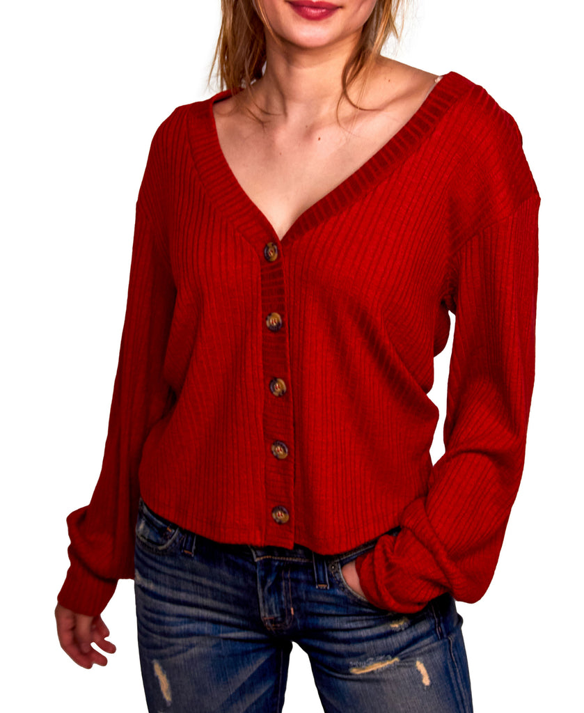 Self Esteem Women Rib Knit Cardigan Top Tandoori