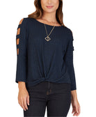 BCX Women Lattice Sleeve Top Indigo