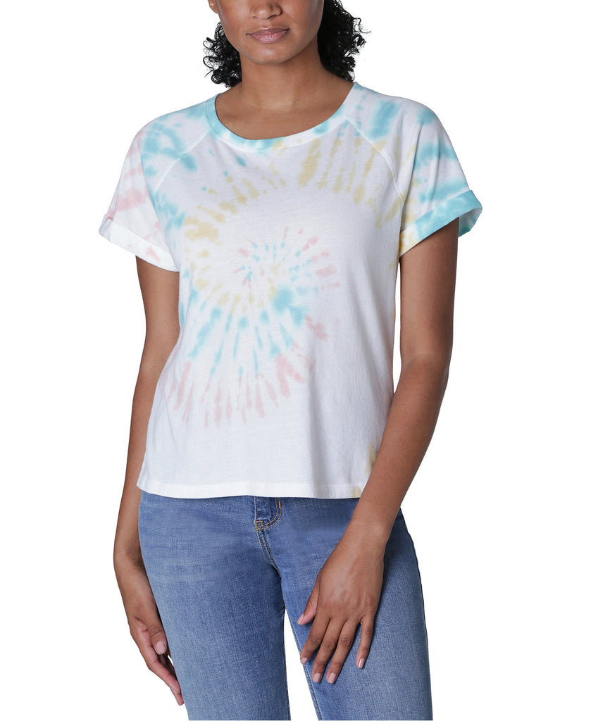 Ultra Flirt Women Tie Dye T Shirt Teal Yellow Swirl