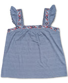 Style & Co Women Plus Pointelle Linear Jacquard Embroidered Strap Top Blue Fog