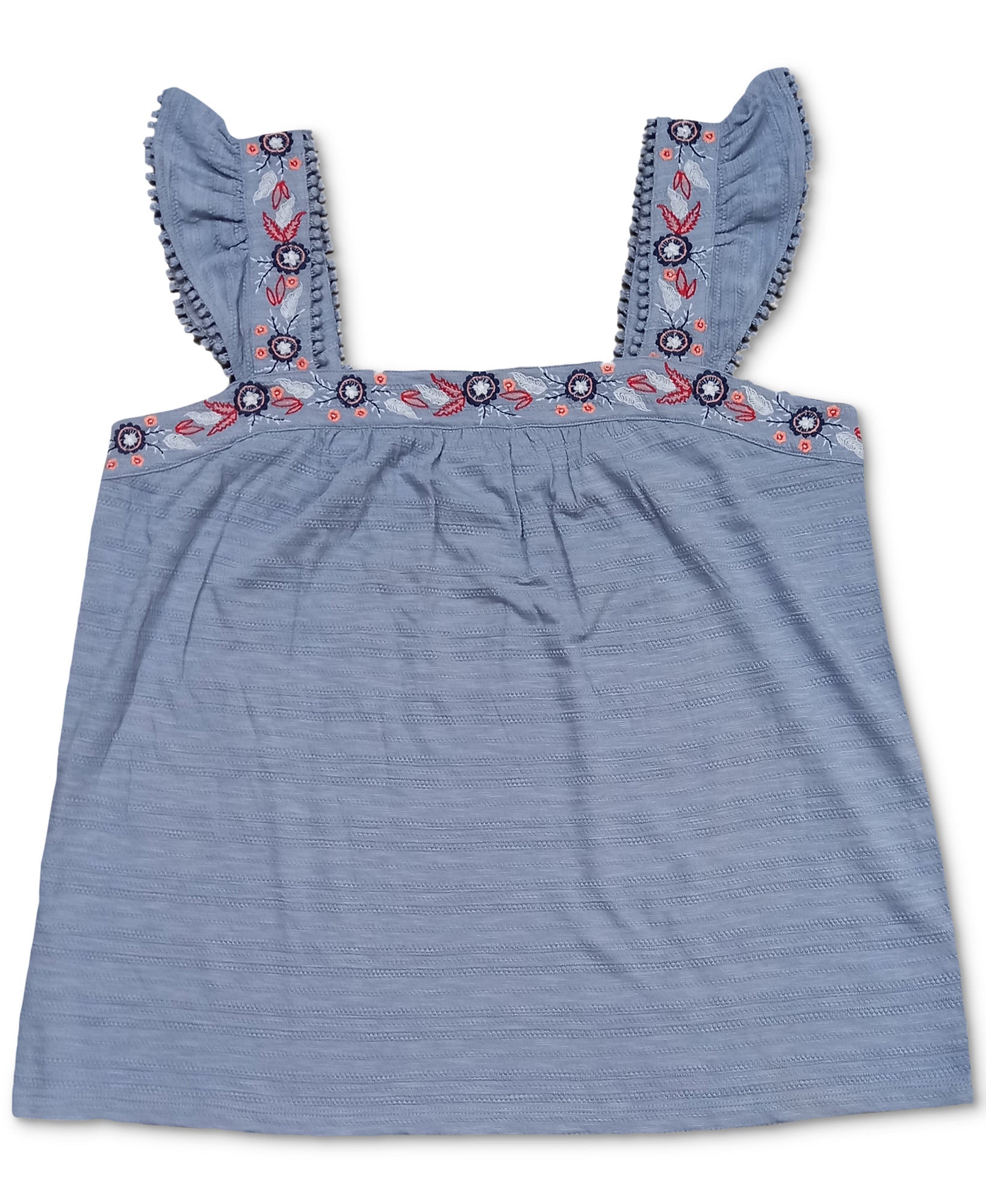 Style & Co Women Plus Pointelle Linear Jacquard Embroidered Strap Top Blue Fog
