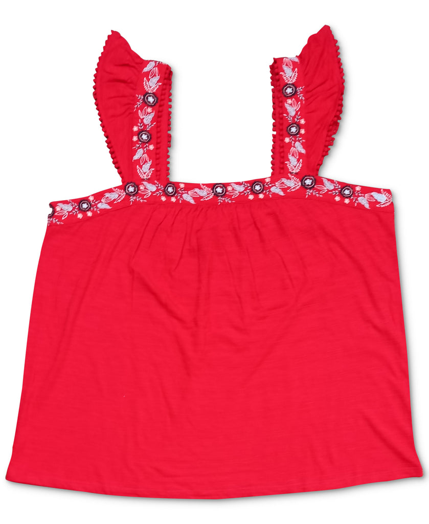 Style & Co Women Embroidered Flutter Strap Tank Top Cherry On Top