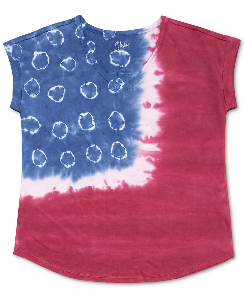 Style & Co Women Tye Dyed American Flag T Shirt American Tiedye