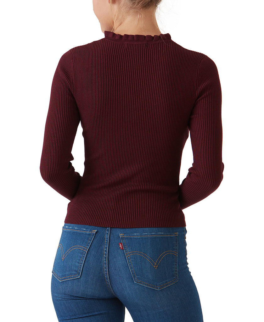 Hooked Up by IOT Women Ruffled V Neck Sweater