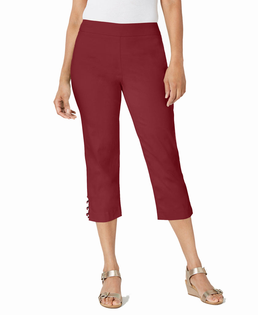 JM Collection Women Pull On Lattice Inset Capri Pants Red Star Garnet