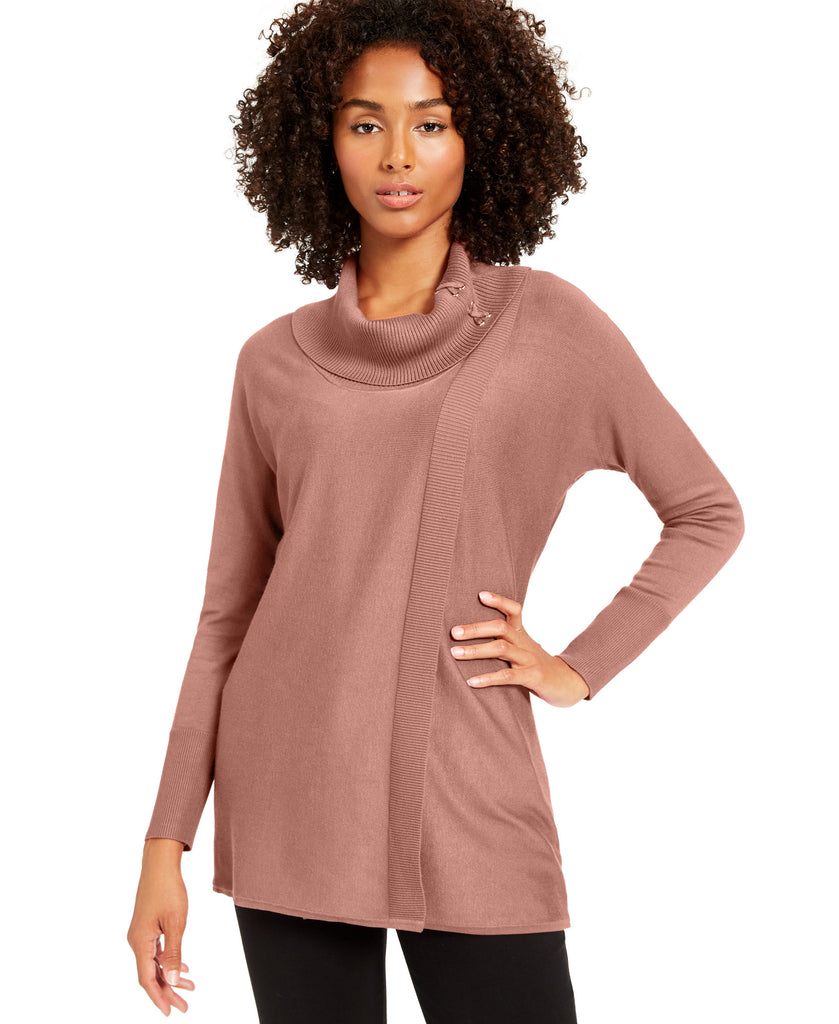 JM Collection Women Faux Wrap Cowl Neck Sweater Sunset Rose