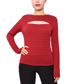 Derek Heart Women Cutout Striped Top Red