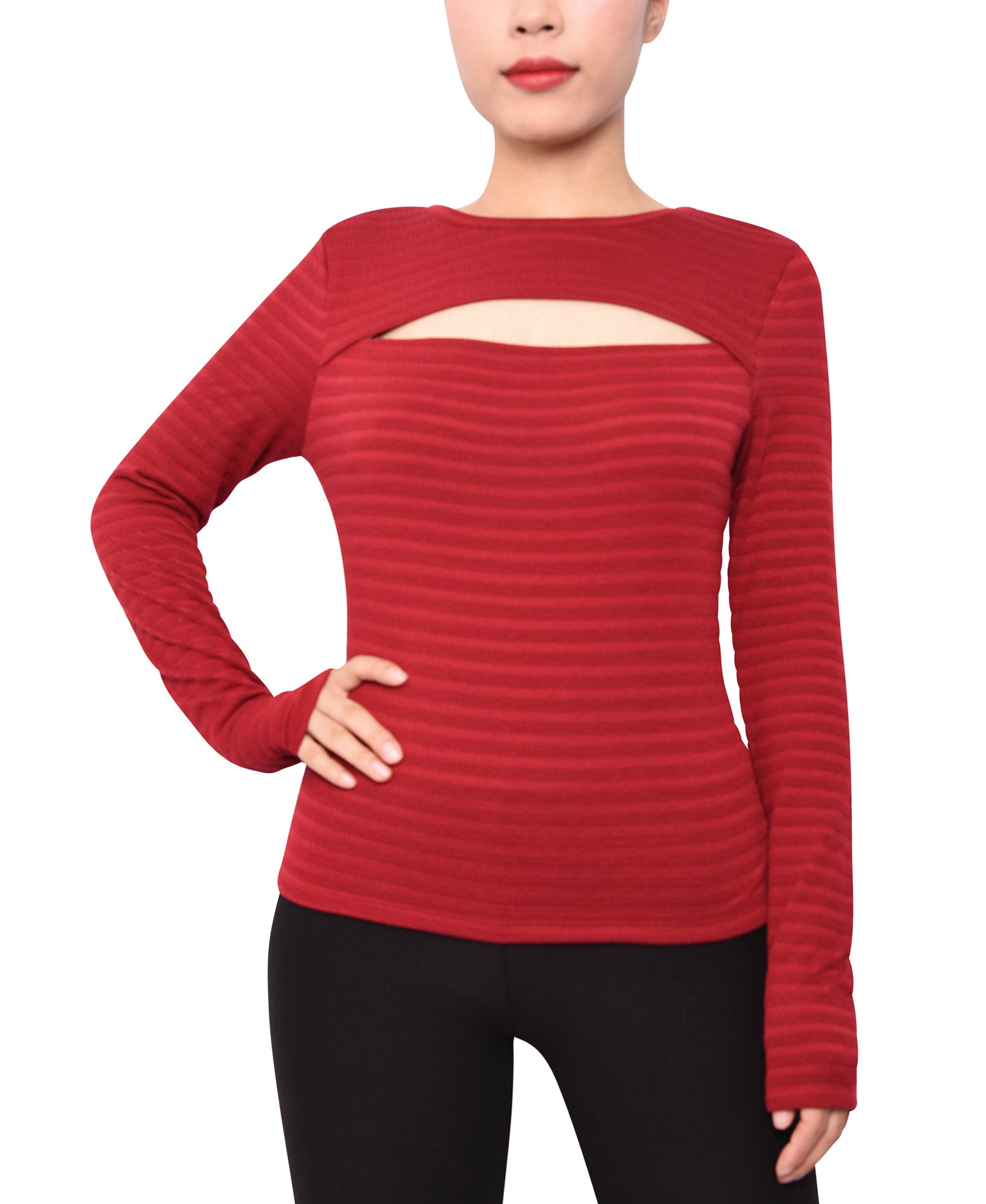 Derek Heart Women Cutout Striped Top Red
