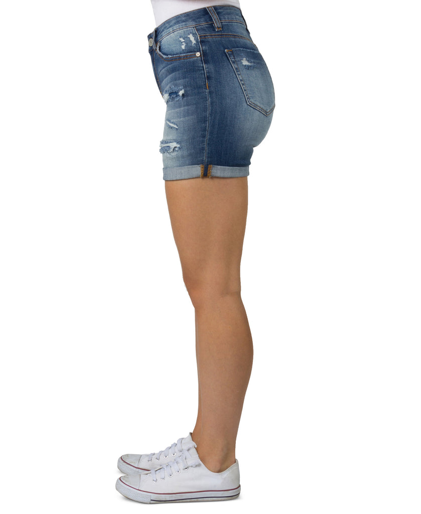 Indigo Rein Women Destructed Denim Midi Shorts