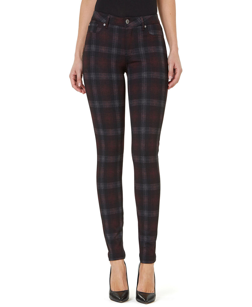 Numero Women Plaid Mid Rise Skinny Jeans Mulberry