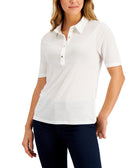 Charter Club Women Elbow Sleeve Polo Bright White